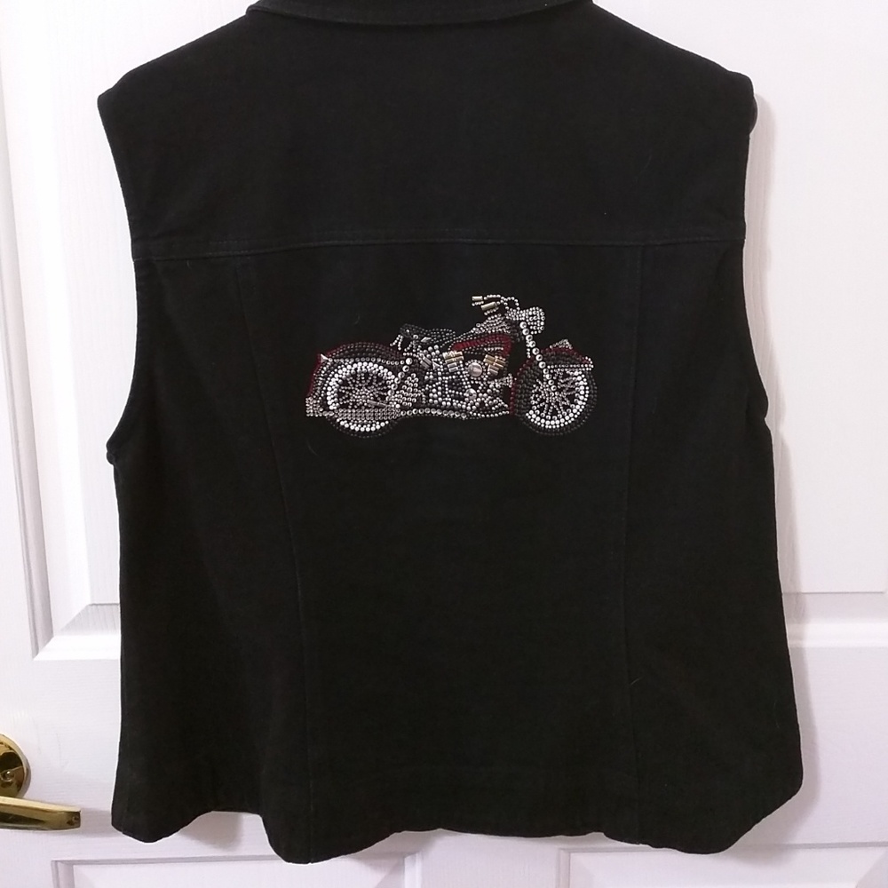 Simply Hot denim biker vest with jeweled Harley XL